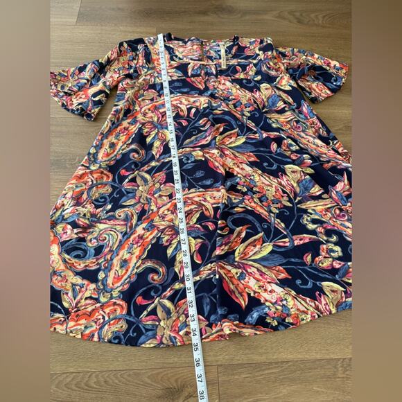 Uncle Frank Floral Keyhole Shift Dress Navy Red Gold Size Medium - Picture 8 of 9